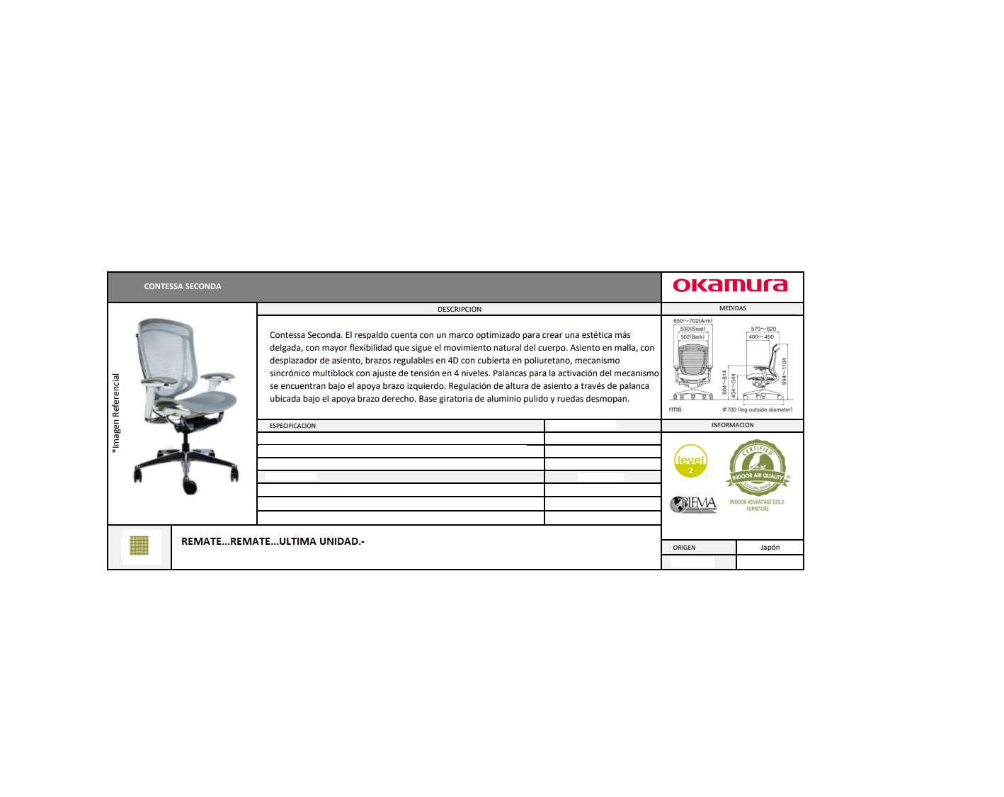 Sillón Modelo CONTESSA SECONDA SIN CABECERO