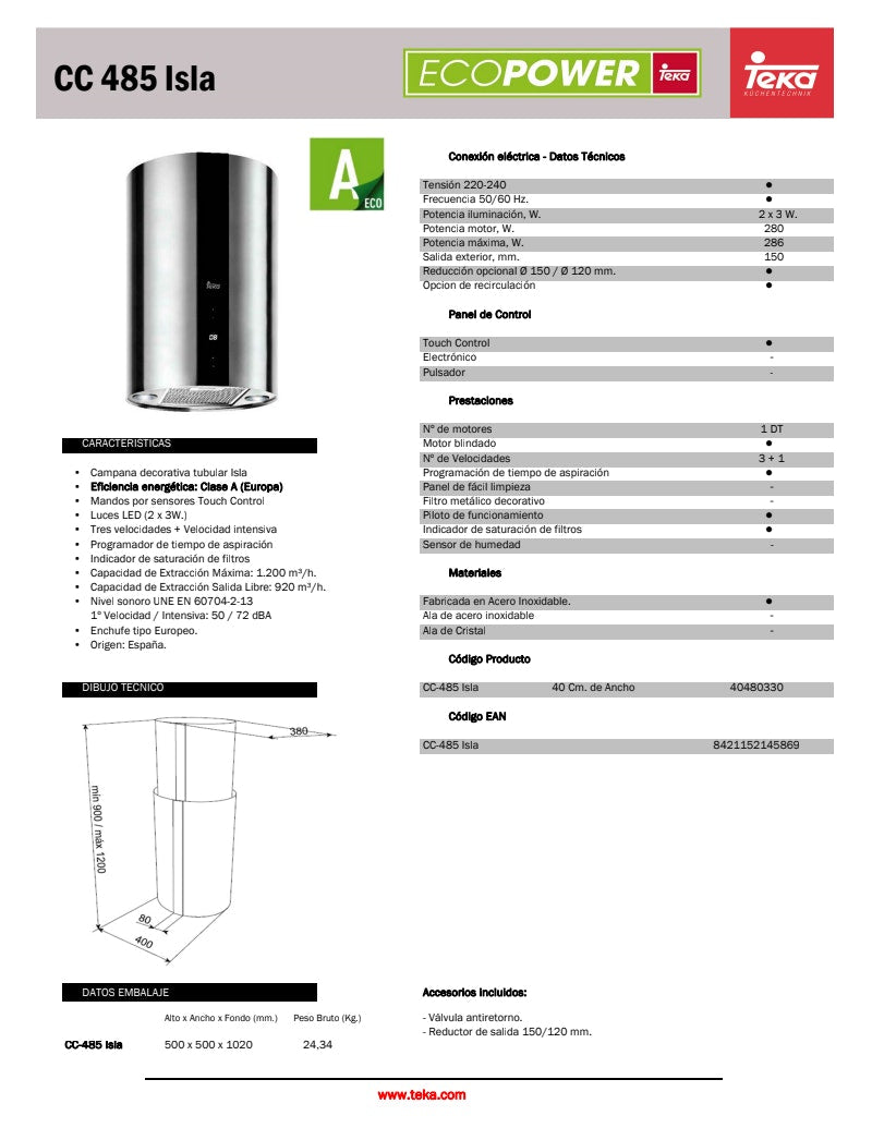 CC-485-ISLA-INOX Campana Decorativa Isla