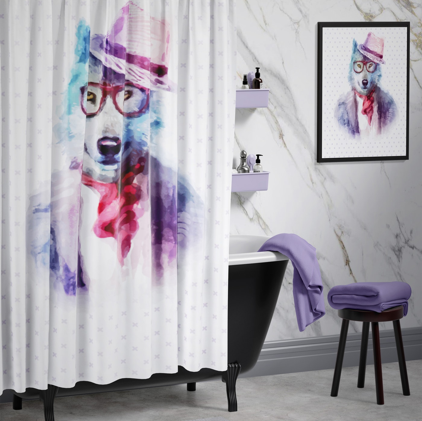 Cortina de Baño Lobo Hipster