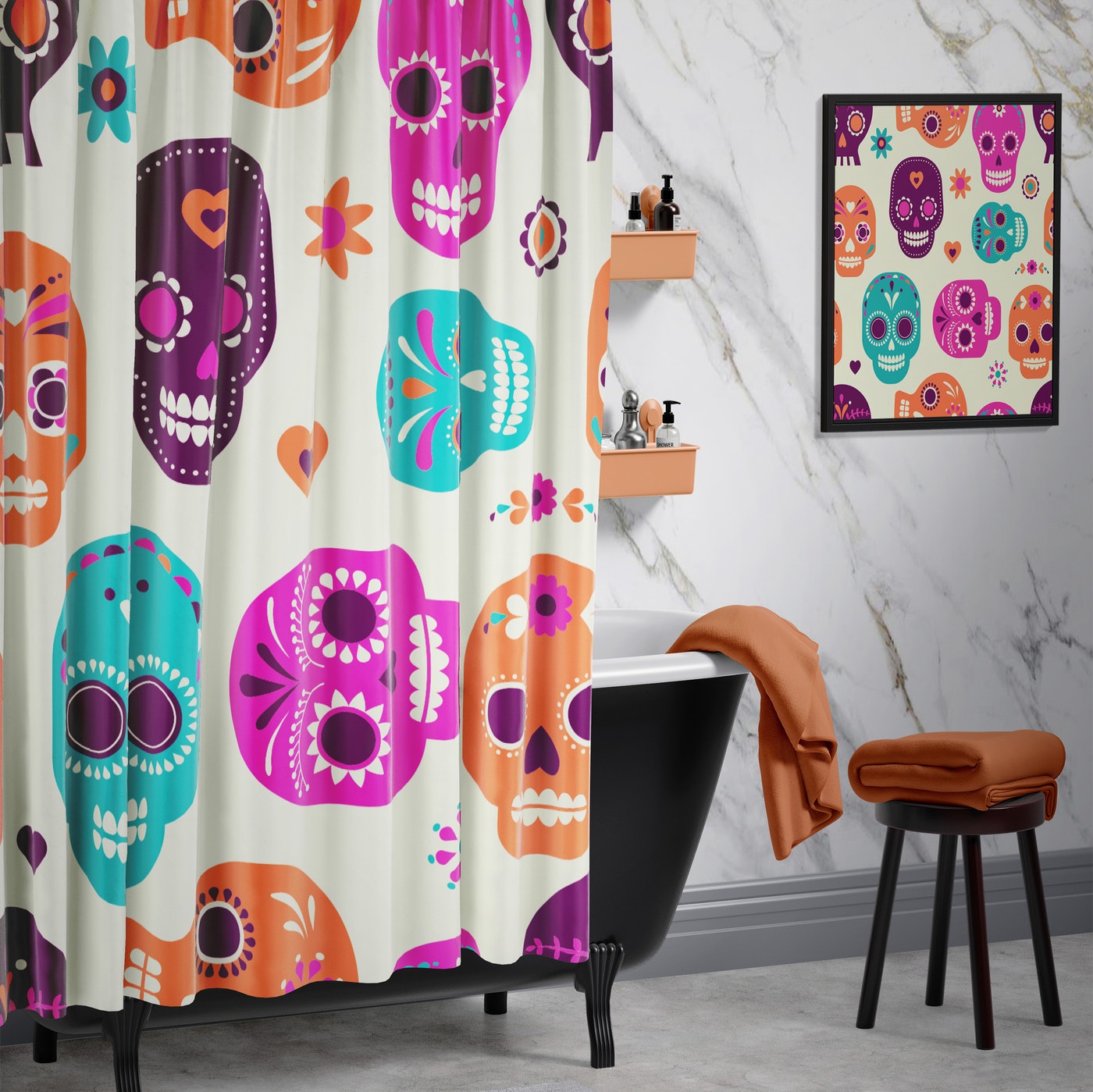 Cortina de Baño Mexican Skulls