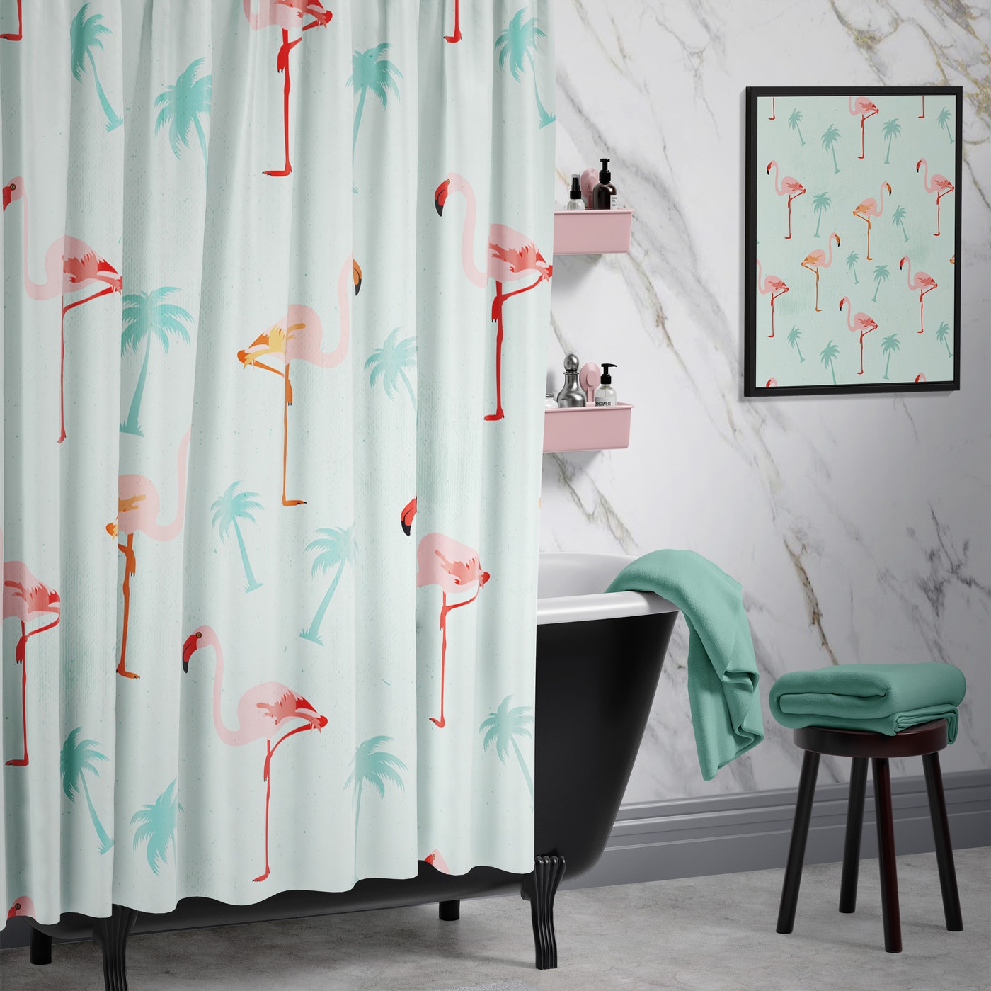 Cortina de Baño Tropik Flamingo Vintage