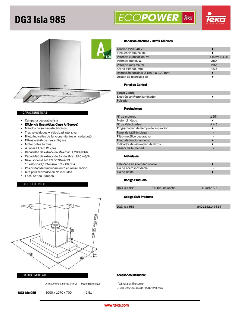 DG3 ISLA 985 Campana Decorativa Isla Cristal