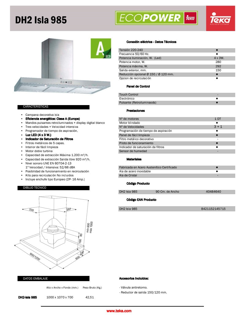 DH2 985 ISLA INOX - Campana decorativa Isla