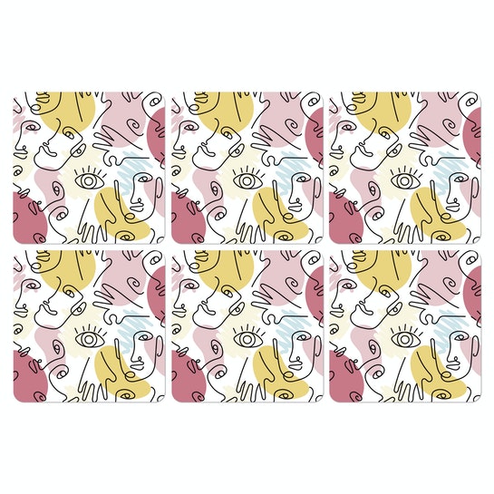 Set 6 Posavasos / One Line Faces