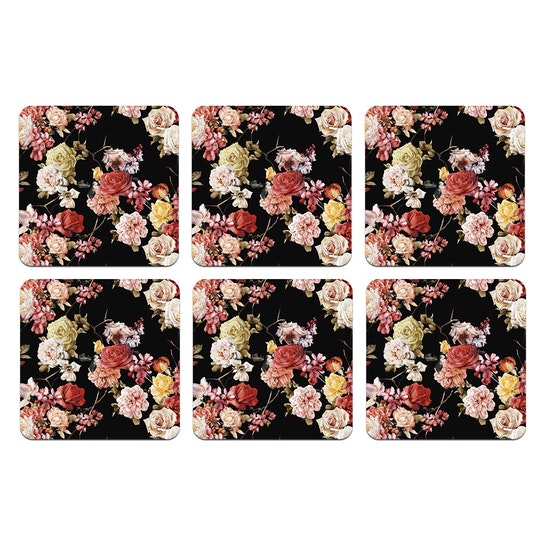 Set 6 Posavasos / Flower Sky Black