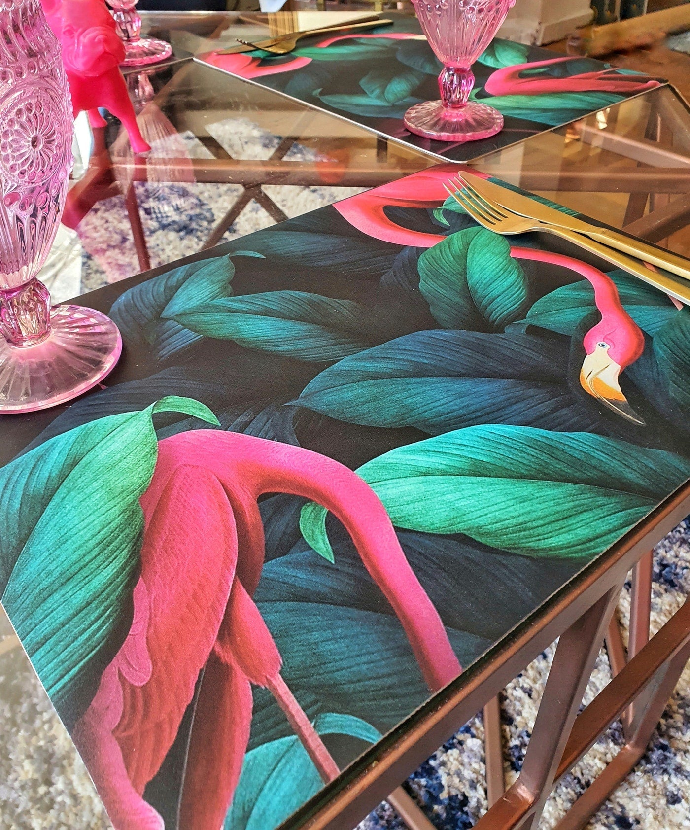 Set de 4 Individuales / Flamingos In the Jungle