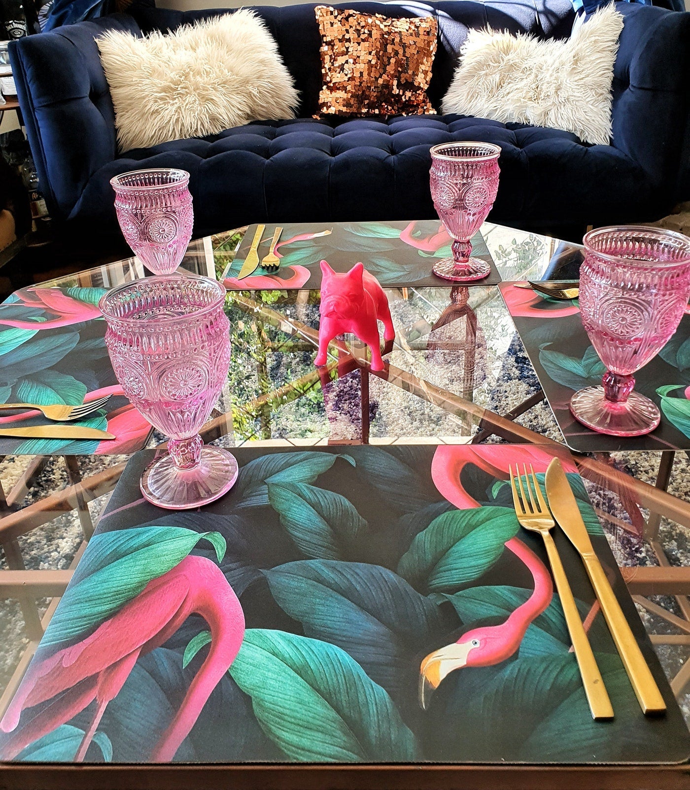 Set de 4 Individuales / Flamingos In the Jungle